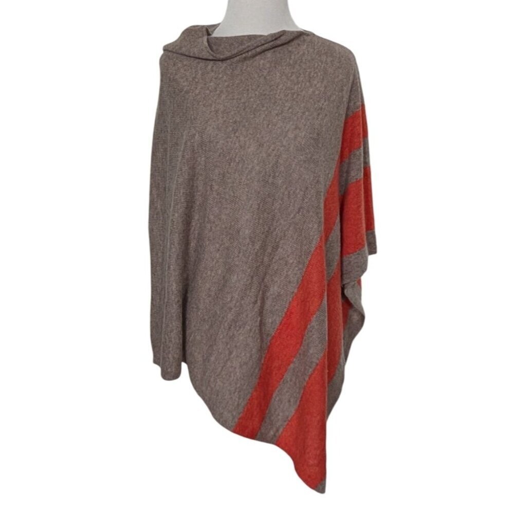 Celeste Stripe Poncho Womens One Size Wool Cashmere Beige Orange Knit